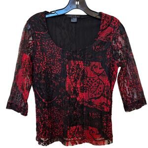 Kiara Whimsigoth Boho Lace Mesh Scoop Neck Top Sheer and Stretchy size S